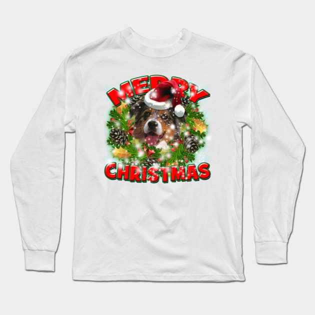 Merry Christmas Aussie Dog Gift Long Sleeve T-Shirt by Just Another Shirt